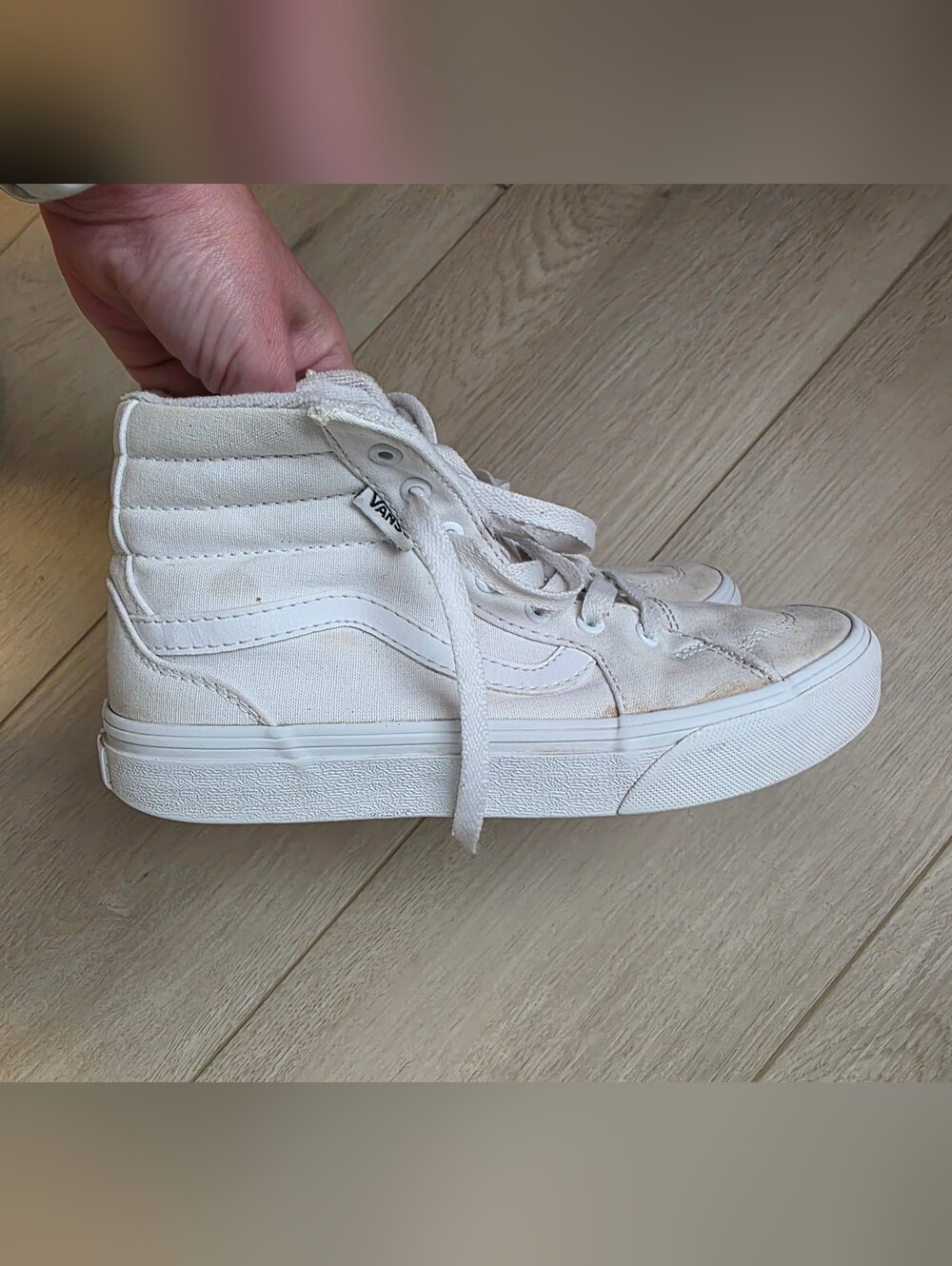 Vans Sk8-Hi Classic White Canvas High-Top Sneakers Girls Size 3.5